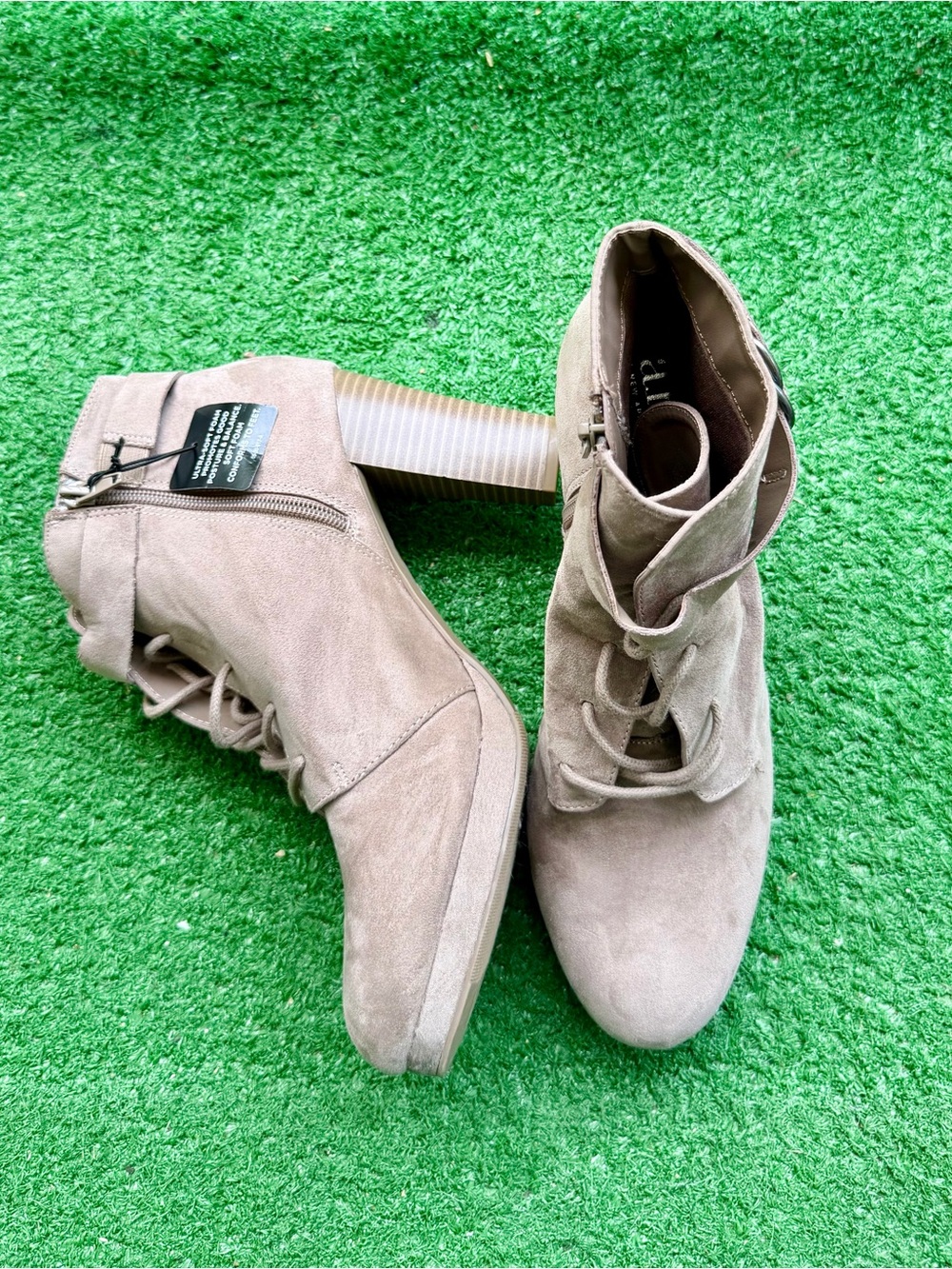 A.N.A Taupe Suede Lace-Up Buckle Ankle Boots Booties Women's US 9.5
